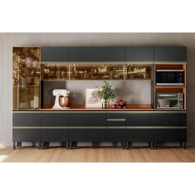 Cozinha Completa Proença 8 Peças (3aéreos+3balcões+1torrequente+1cristaleira) C8p72 Nogueira-carbono Prime Tx - Demóbile