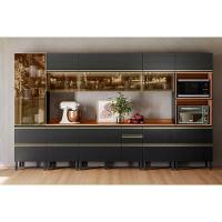 Cozinha Completa Proença 8 Peças (3aéreos+3balcões+1torrequente+1cristaleira) C8p72 Nogueira-carbono Prime Tx - Demóbile - 1