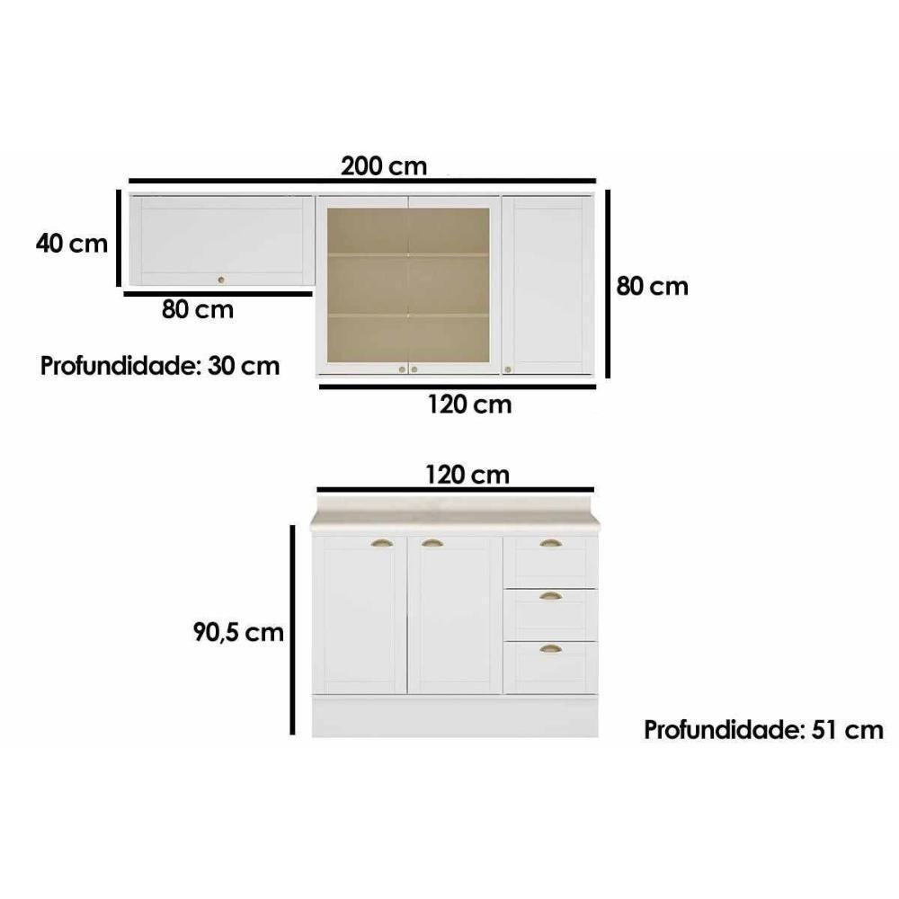 Cozinha Completa Bella 3 Peças (2aéreos+1balcão) C3p23 Nogal-cinza - Carraro - 2