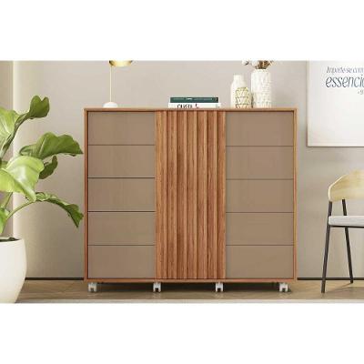 Cômoda Pegasus 5 Gavetas MDP Amadeirado com Portas e Rodízios para Quarto