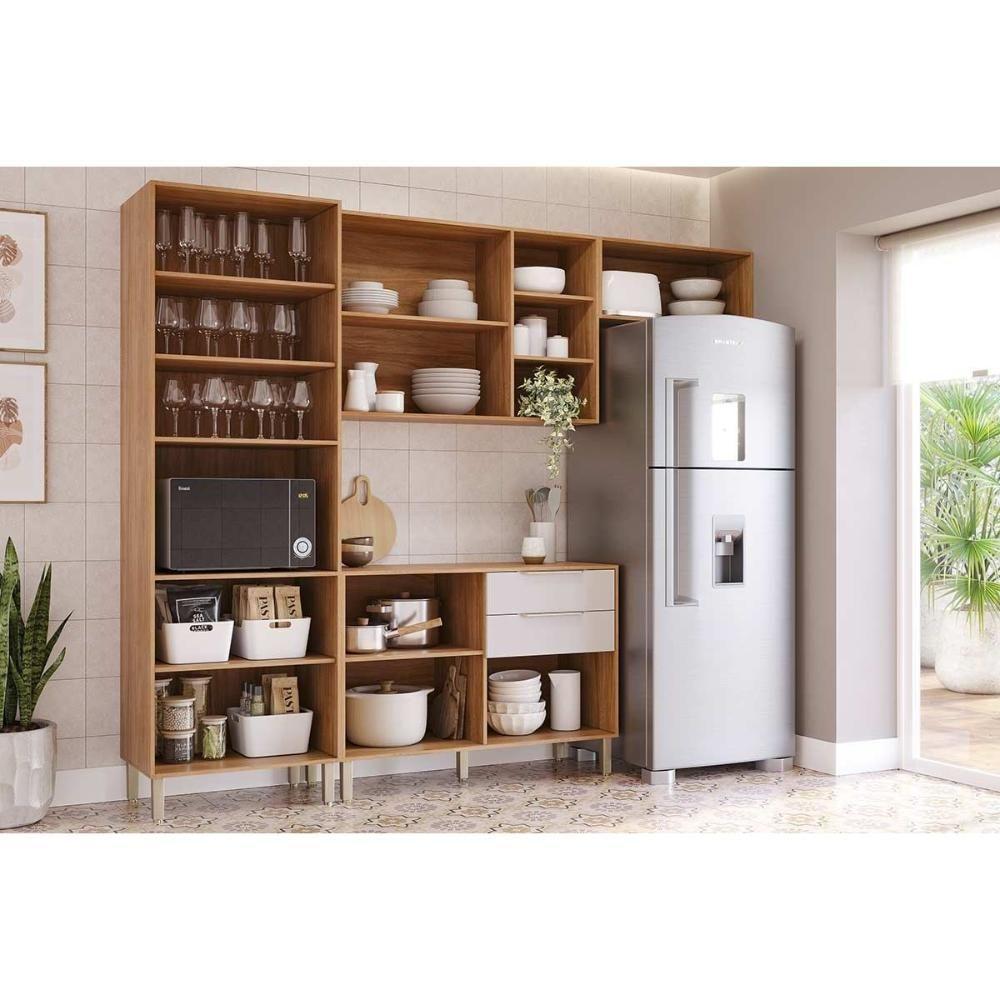 Cozinha Completa Brilhante 4 Peças (2aéreos+1balcão+1paneleiro) C4p256 Cinamomo-off White - Mgm - 5