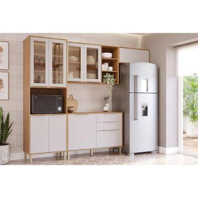 Cozinha Completa Brilhante 4 Peças (2aéreos+1balcão+1paneleiro) C4p256 Cinamomo-off White - Mgm