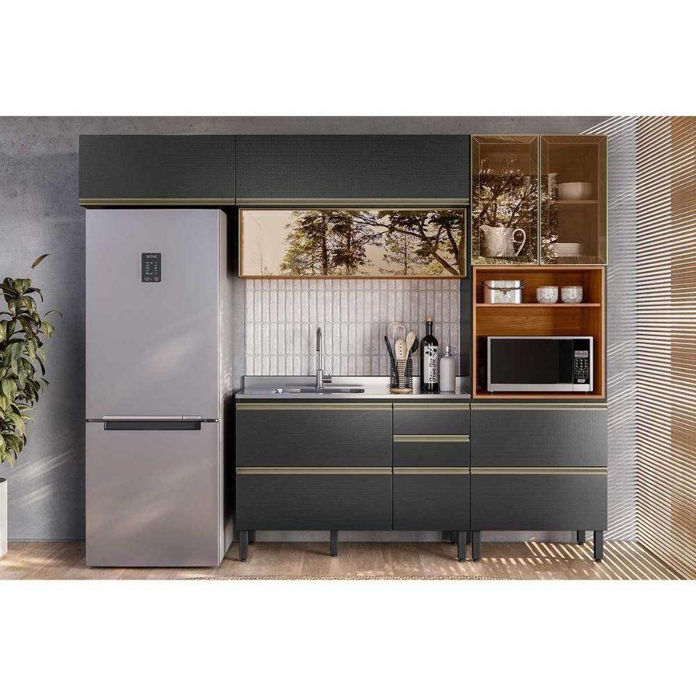 Cozinha Completa Proença 4 Peças (2aéreos+1balcão+1paneleiro) C4p197 Nogueira-carbono Prime Tx - Demóbile - 1