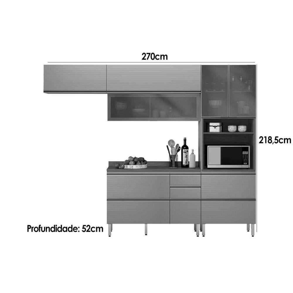 Cozinha Completa Proença 4 Peças (2aéreos+1balcão+1paneleiro) C4p197 Nogueira-carbono Prime Tx - Demóbile - 3