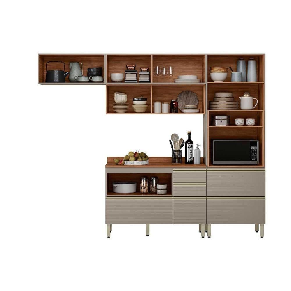 Cozinha Completa Proença 4 Peças (2aéreos+1balcão+1paneleiro) C4p197 Nogueira-carbono Prime Tx - Demóbile - 4