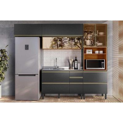 Cozinha Completa Proença 4 Peças (2aéreos+1balcão+1paneleiro) C4p197 Nogueira-carbono Prime Tx - Demóbile