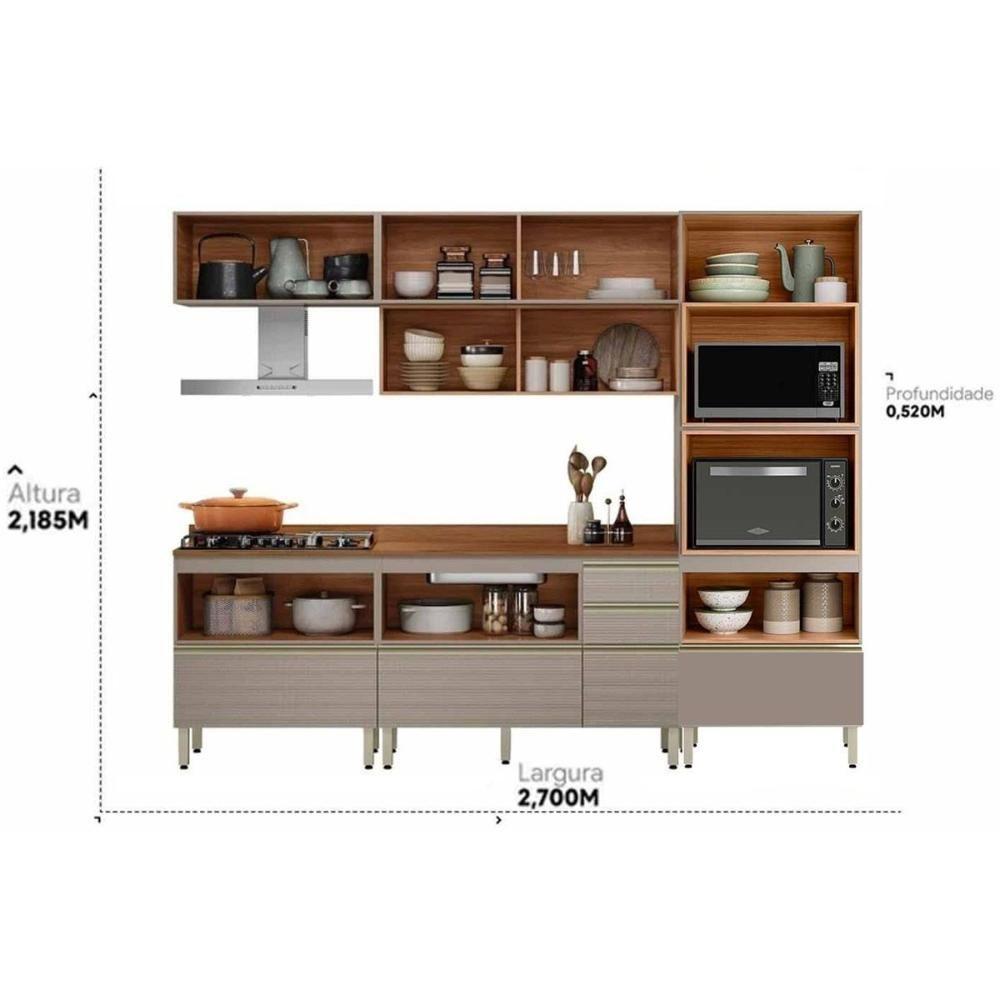 Cozinha Completa Proença 5 Peças (2aéreos+2balcões+1torrequente) C5p128 Nogueira-carbono Prime Tx - Demóbile - 4