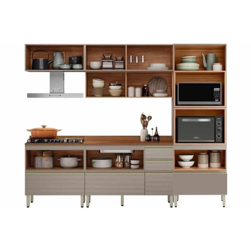 Cozinha Completa Proença 5 Peças (2aéreos+2balcões+1torrequente) C5p128 Nogueira-carbono Prime Tx - Demóbile - 5