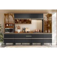 Cozinha Completa Proença 6 Peças (2aéreos+2balcões+1paneleiro+1cristaleira) C6p104 Nogueira-carbono Prime Tx - Demóbile - 1