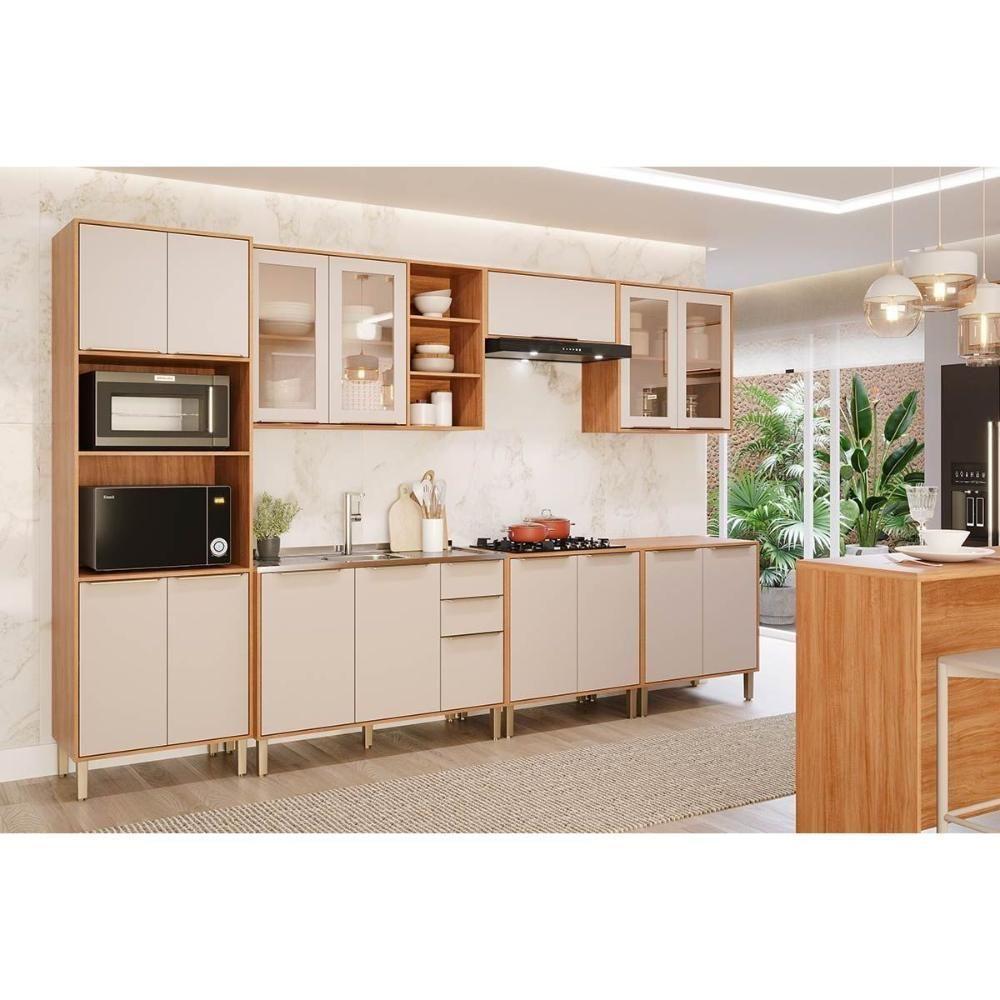 Cozinha Completa Brilhante 7 Peças (3aéreos+3balcões+1torrequente) C7p111 Cinamomo-off White - Mgm - 1