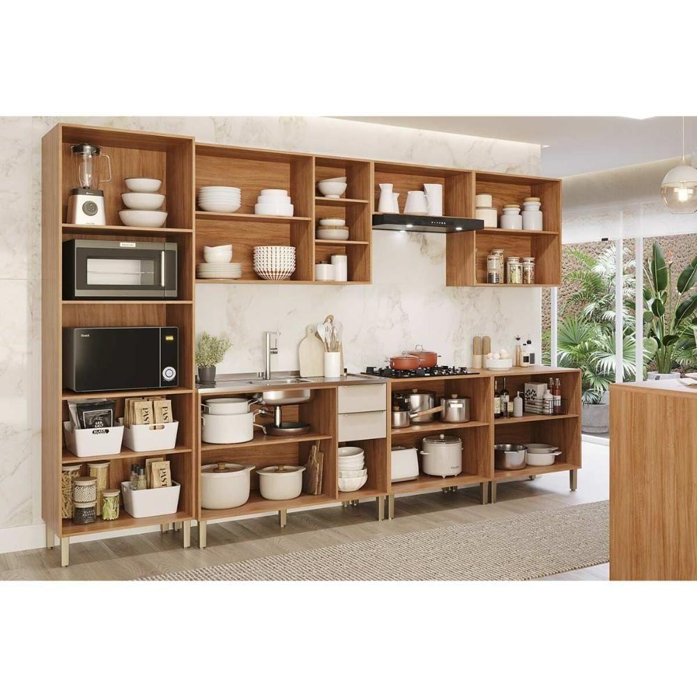 Cozinha Completa Brilhante 7 Peças (3aéreos+3balcões+1torrequente) C7p111 Cinamomo-off White - Mgm - 5