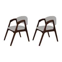 Conjunto Com 2 Cadeiras De Jantar Gabriela Em Madeira E Mdf Castanho Linho Cinza Prata - 1
