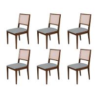 Conjunto Com 6 Cadeiras De Jantar Estofada Suellen Em Madeira E Mdf Mel Linho Cinza - 1
