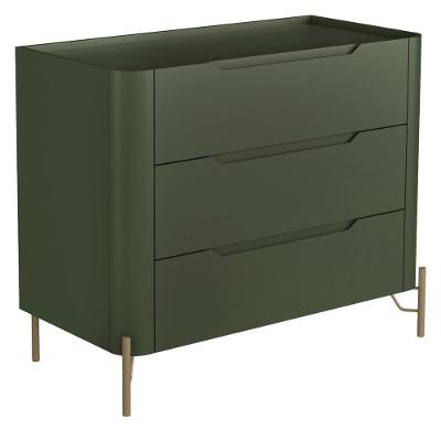 Cômoda Para Quarto Closet Orgânica 3 Gavetas Pés Industrial Dourado Bliss I03 Musgo - Lyam Decor