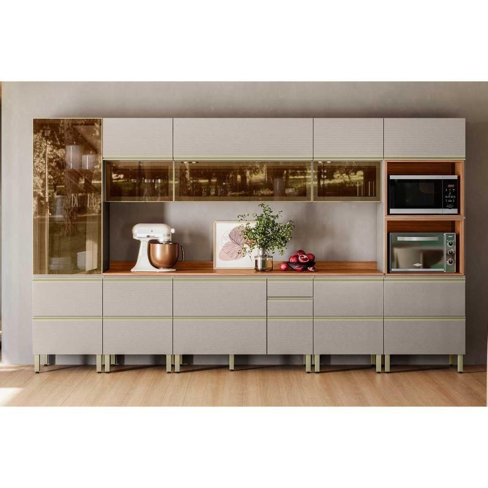 Cozinha Completa Proença 8 Peças (3aéreos+3balcões+1torrequente+1cristaleira) C8p72 Nogueira Touch-nude Prime - Demóbile - 1