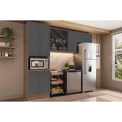 Cozinha Completa Bella 8 Portas MDF 120cm Cinza Nogal com Aéreos e Paneleiro