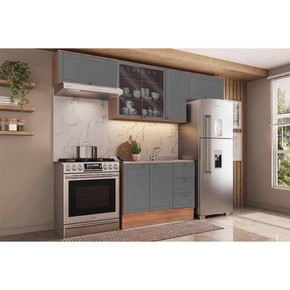 Cozinha Completa Bella 4 Peças (3aéreos+1balcão) C4p253 Nogal-cinza - Carraro - 1