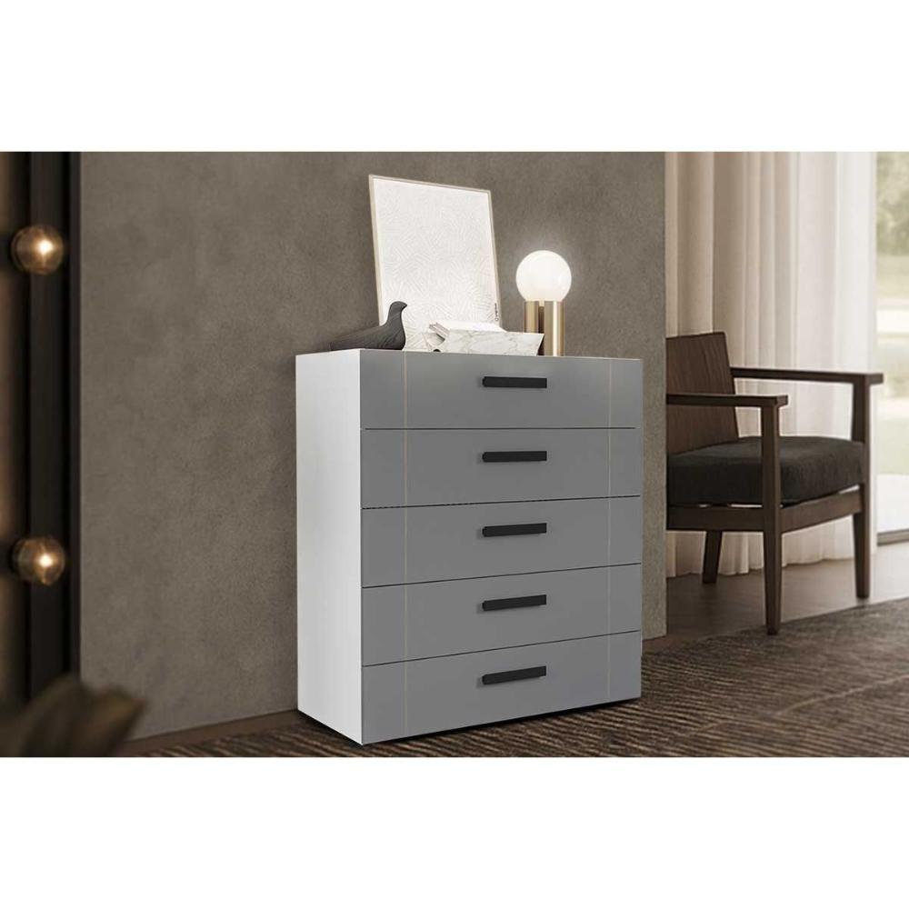 Cômoda Solteiro Lisboa C- 5 Gavetas Branco-cinza - Politorno - 1