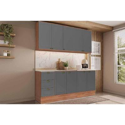 Cozinha Completa Bella 4 Peças 8 Portas 3 Gavetas MDF Cinza Nogal