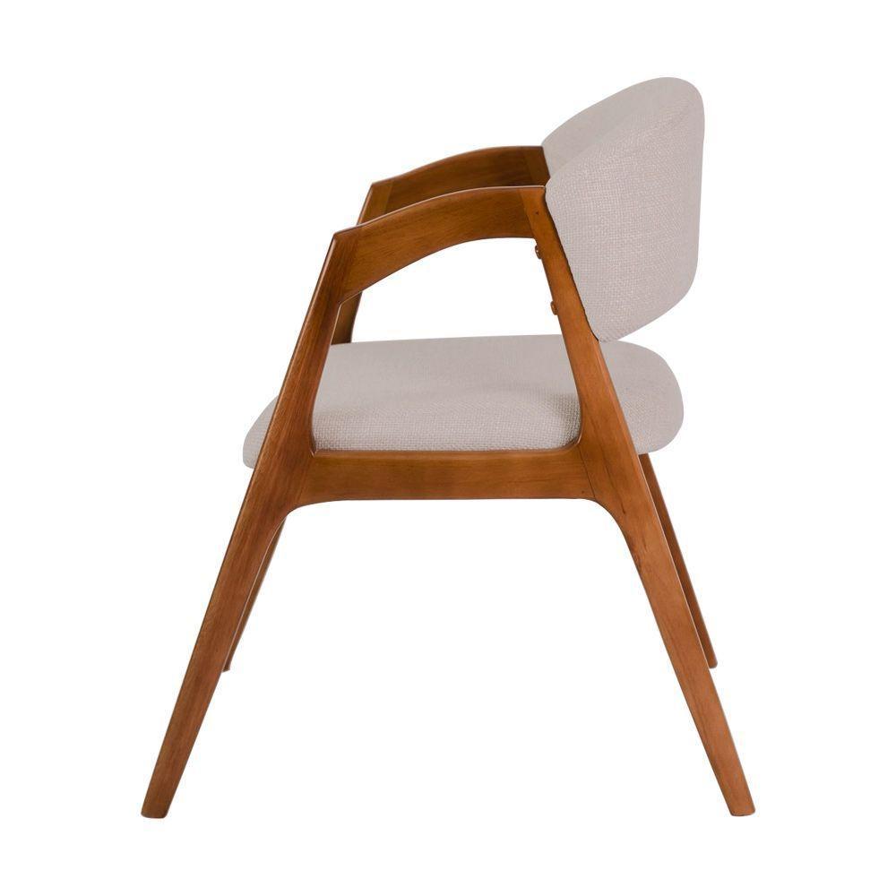 Conjunto Com 8 Cadeiras De Jantar Estofada Gabriela Em Madeira E Mdf Cerejeira Linho Bege - 6