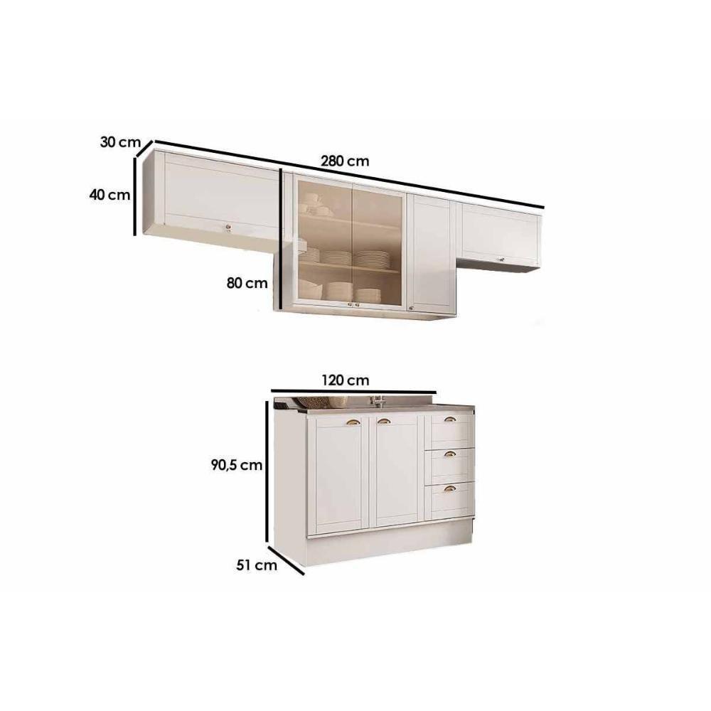 Cozinha Completa Bella 4 Peças (3aéreos+1balcão) C4p253 Branco - Carraro - 2