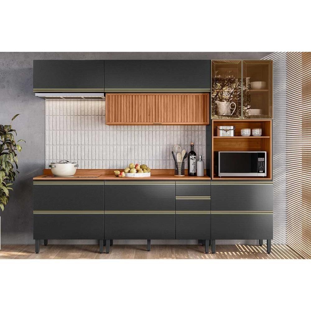 Cozinha Completa Proença 5 Peças (2aéreos+2balcões+1paneleiro) C5p125 Nogueira-carbono Prime Tx - Demóbile - 1