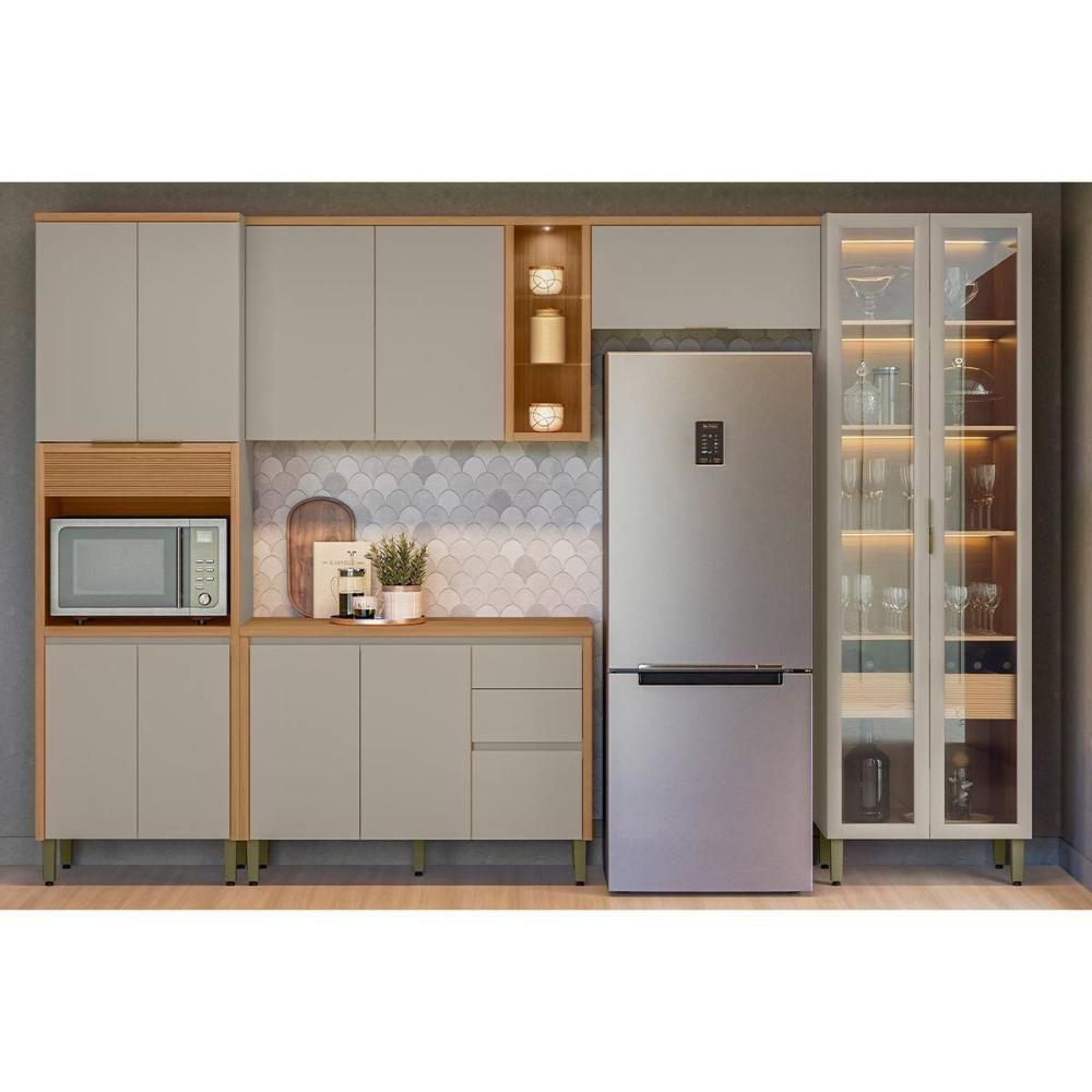 Cozinha Completa Allure 5 Peças (2aéreos+1balcão+1cristaleira+1paneleiro) Cp14 Jequitiba-gris Fosco - Linea Brasil - 1