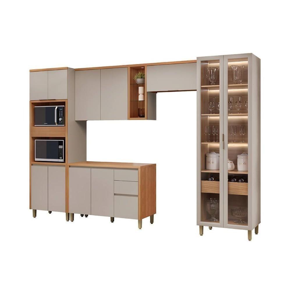 Cozinha Completa Allure 5 Peças (2aéreos+1balcão+1cristaleira+1paneleiro) Cp14 Jequitiba-gris Fosco - Linea Brasil - 7