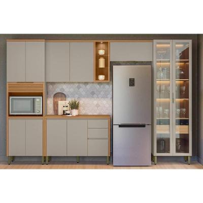 Cozinha Completa Allure 5 Peças (2aéreos+1balcão+1cristaleira+1paneleiro) Cp14 Jequitiba-gris Fosco - Linea Brasil