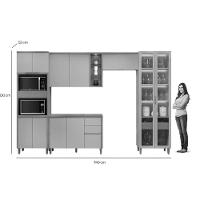 Cozinha Completa Allure 5 Peças (2aéreos+1balcão+1cristaleira+1paneleiro) Cp14 Jequitiba-gris Fosco - Linea Brasil - 9