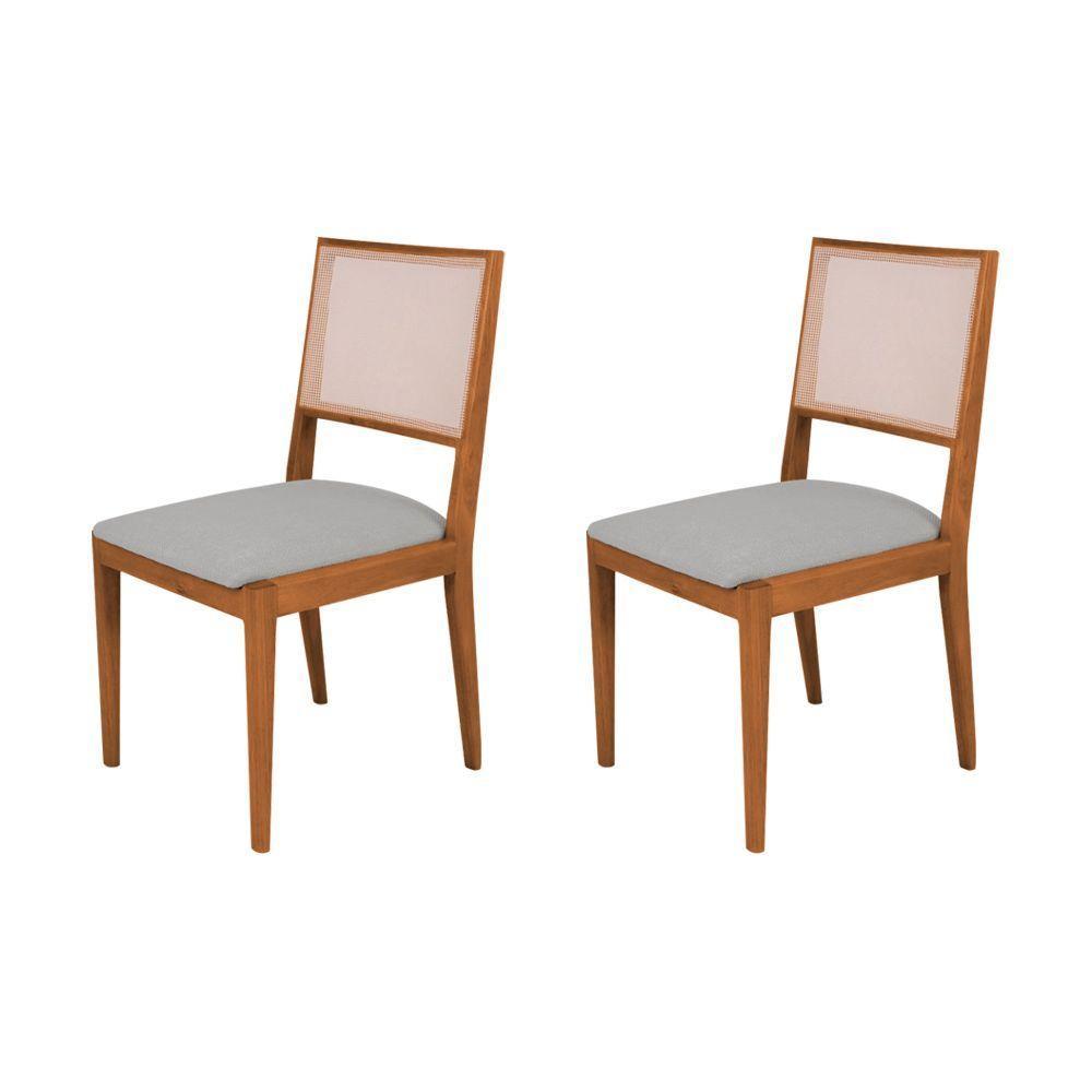 Conjunto Com 2 Cadeiras De Jantar Estofada Suellen Em Madeira E Mdf Cerejeira Linho Cinza Prata - 1
