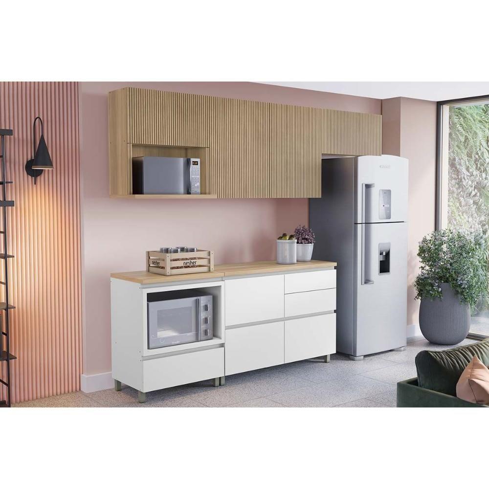 Cozinha Modulada Completa Rainha 5 Peças (3aéreos+2balcões) C5p112 Nature-branco - Nesher - 1
