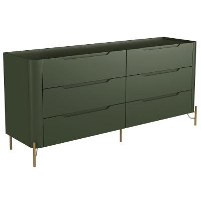 Cômoda Bliss 6 Gavetas em MDF com Puxador Cava Verde com Pés Retos Estilo Industrial