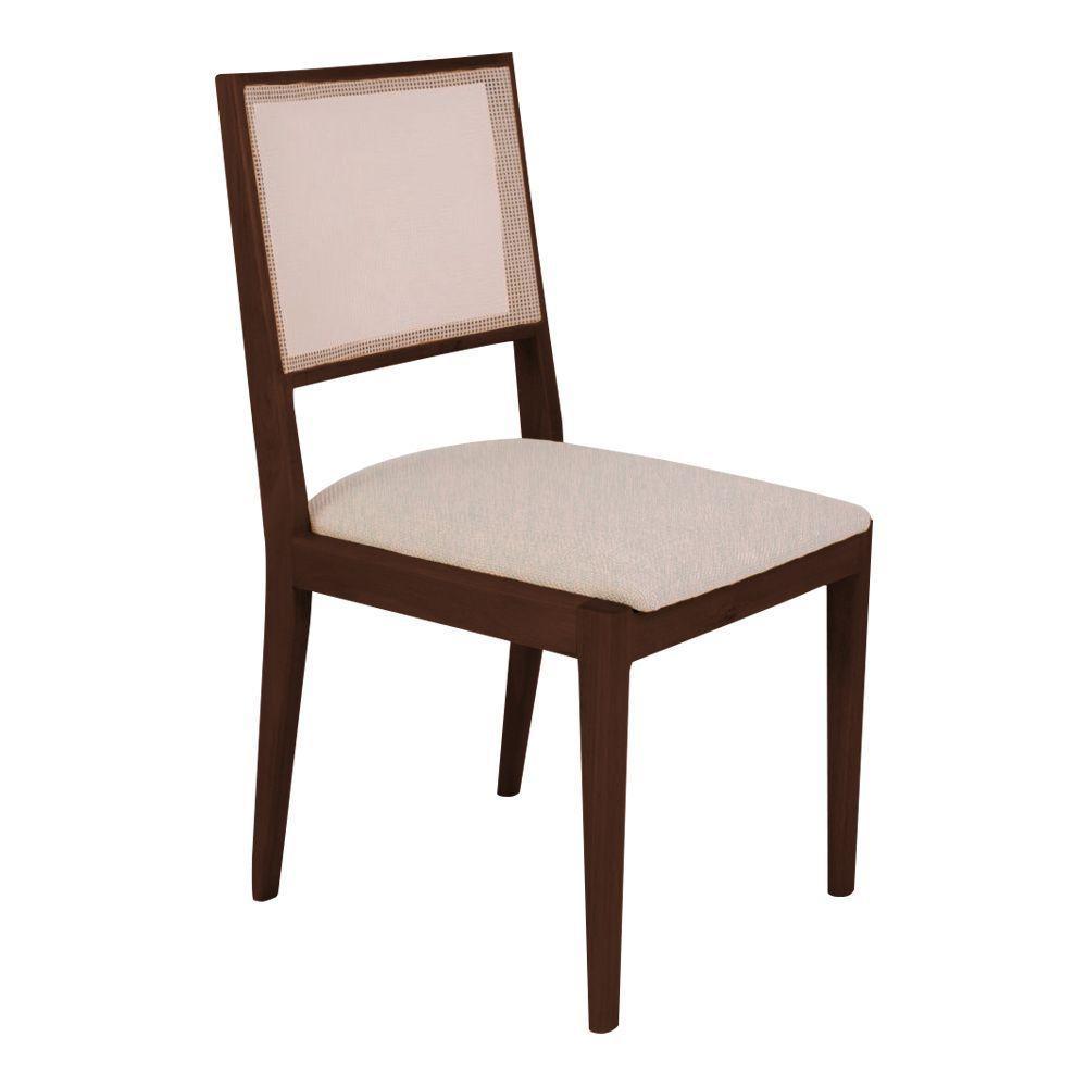 Conjunto Com 6 Cadeiras De Jantar Estofada Suellen Em Madeira E Mdf Castanho Linho Bege - 6