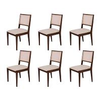 Conjunto Com 6 Cadeiras De Jantar Estofada Suellen Em Madeira E Mdf Castanho Linho Bege - 1