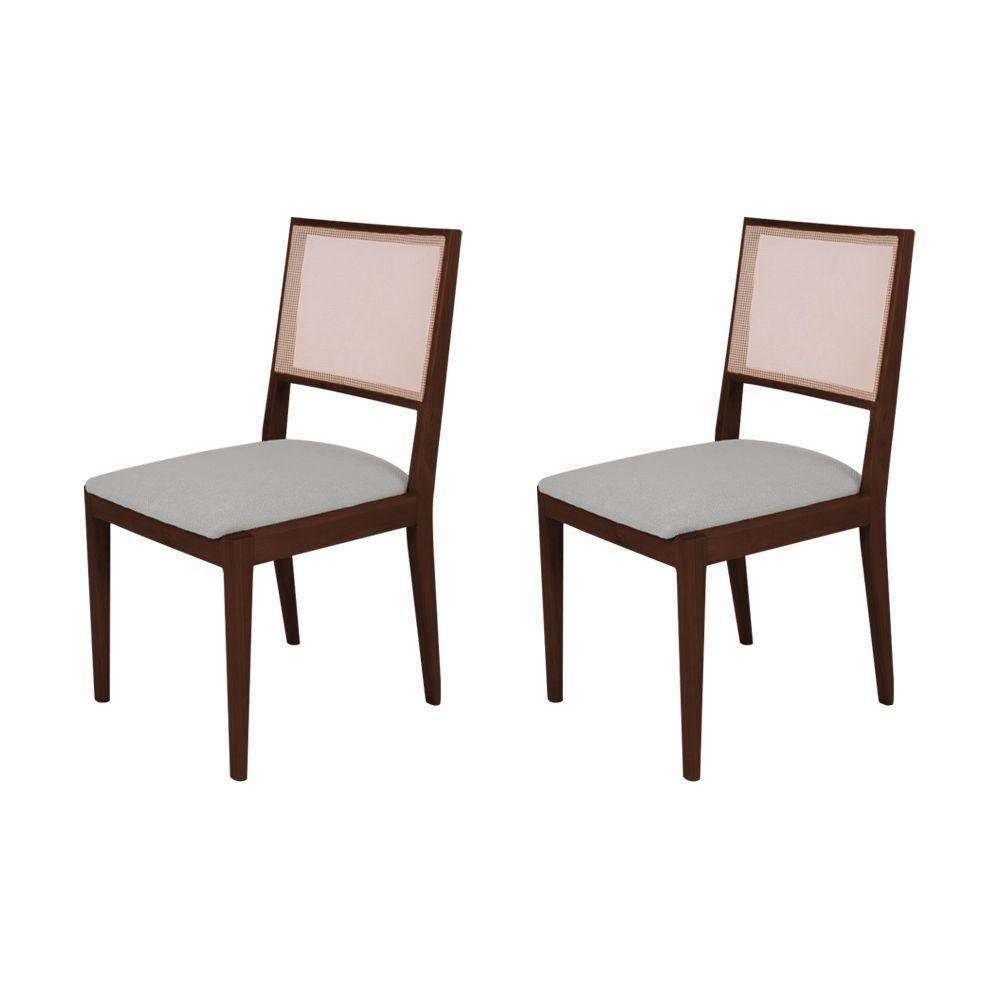 Conjunto Com 2 Cadeiras De Jantar Estofada Suellen Castanho Linho Cinza Prata - 1