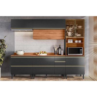 Cozinha Completa Proença 5 Peças (2aéreos+2balcões+1paneleiro) C5p123 Nogueira-carbono Prime Tx - Demóbile