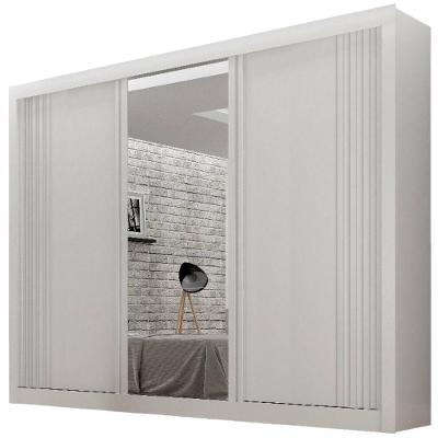 Guarda Roupa Milano Branco 3 Portas Com Espelho 4 Gavetas Leifer Móveis