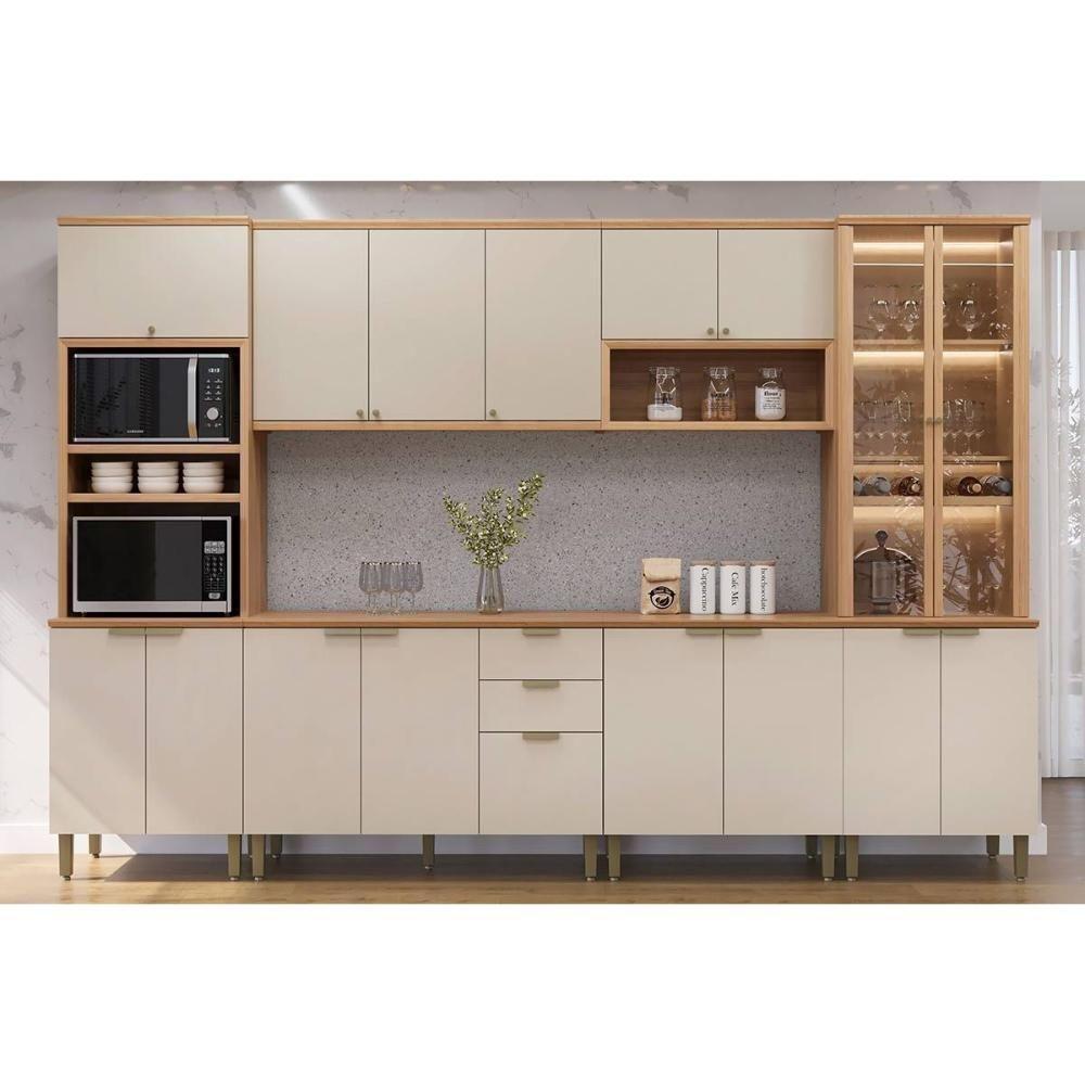 Cozinha Modulada Completa Selene 6 Peças (2aéreos+2balcões+2paneleiros) Cp01 Jequitiba-off White Fosco - Linea Brasil - 1