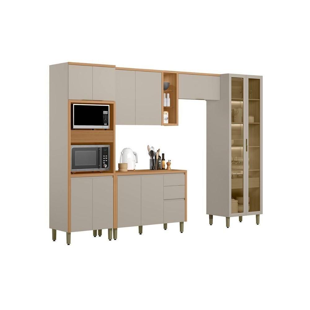 Cozinha Completa Allure 5 Peças (2aéreos+1balcão+1cristaleira+1paneleiro) Cp15 Jequitiba-gris Fosco - Linea Brasil - 3