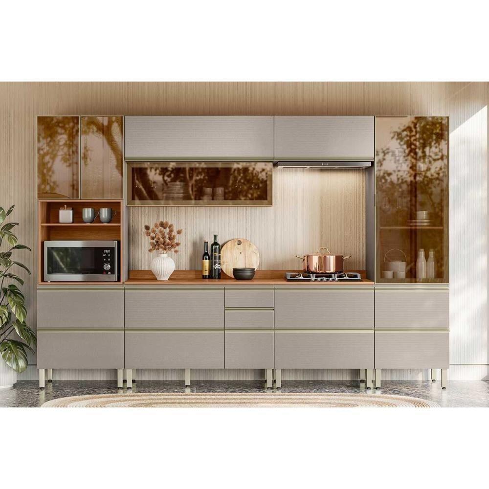 Cozinha Completa Proença 6 Peças (2aéreos+2balcões+1paneleiro+1cristaleira) C6p104 Nogueira Touch-nude Prime - Demóbile - 1