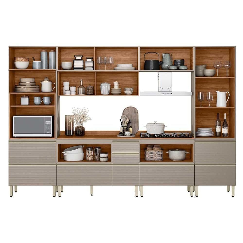 Cozinha Completa Proença 6 Peças (2aéreos+2balcões+1paneleiro+1cristaleira) C6p104 Nogueira Touch-nude Prime - Demóbile - 3