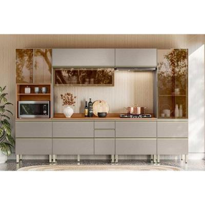 Cozinha Completa Proença 6 Peças (2aéreos+2balcões+1paneleiro+1cristaleira) C6p104 Nogueira Touch-nude Prime - Demóbile