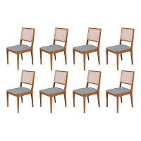 Conjunto Com 8 Cadeiras De Jantar Suellen Em Madeira E Mdf Cerejeira Linho Cinza - 1