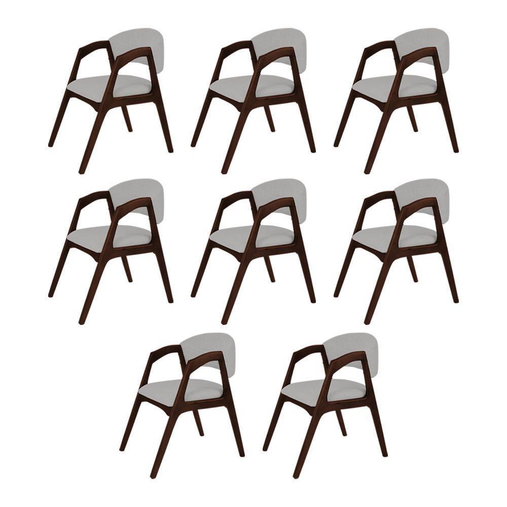 Conjunto Com 8 Cadeiras De Jantar Estofada Gabriela Castanho Linho Cinza Prata - 1