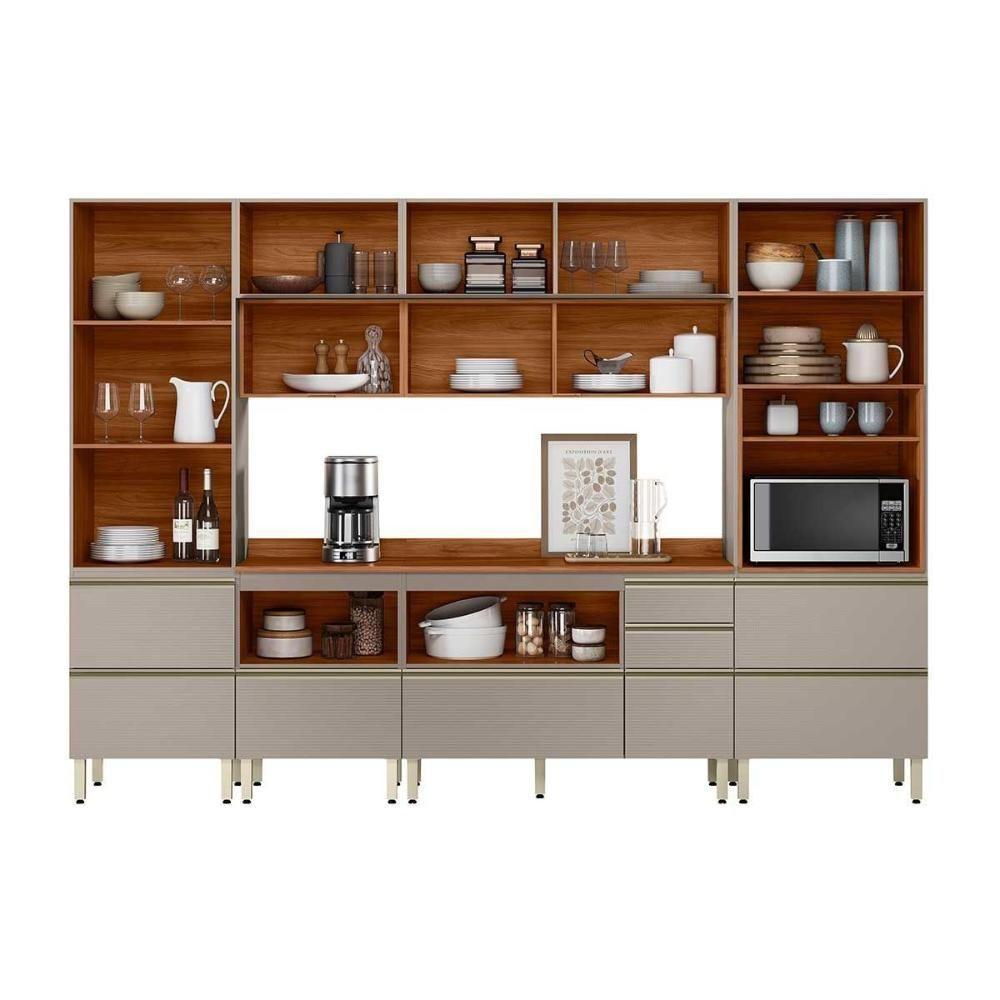 Cozinha Completa Proença 6 Peças (2aéreos+2balcões+1paneleiro+1cristaleira) C6p97 Nogueira Touch-nude Prime - Demóbile - 4