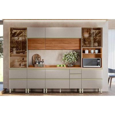 Cozinha Completa Proença 6 Peças (2aéreos+2balcões+1paneleiro+1cristaleira) C6p97 Nogueira Touch-nude Prime - Demóbile