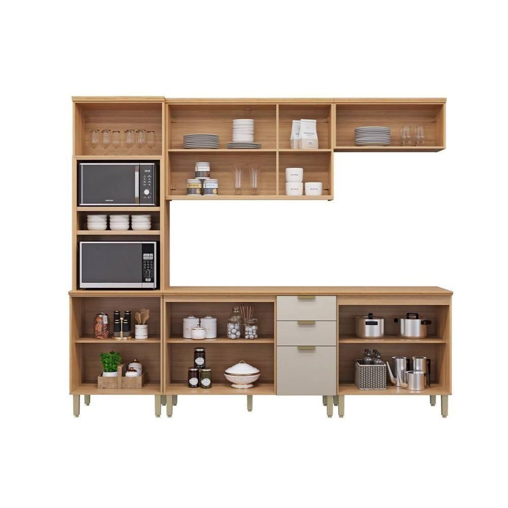 Cozinha Completa Selene 5 Peças (2aéreos+2balcões+1paneleiro) Cp04 Jequitiba-off White Fosco - Linea Brasil - 5