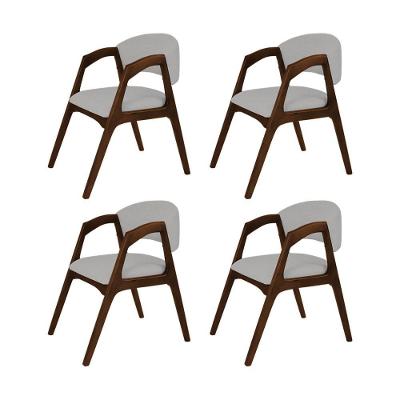 Conjunto Com 4 Cadeiras De Jantar Estofada Gabriela Mel Linho Cinza Prata