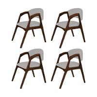 Conjunto Com 4 Cadeiras De Jantar Estofada Gabriela Mel Linho Cinza Prata - 1